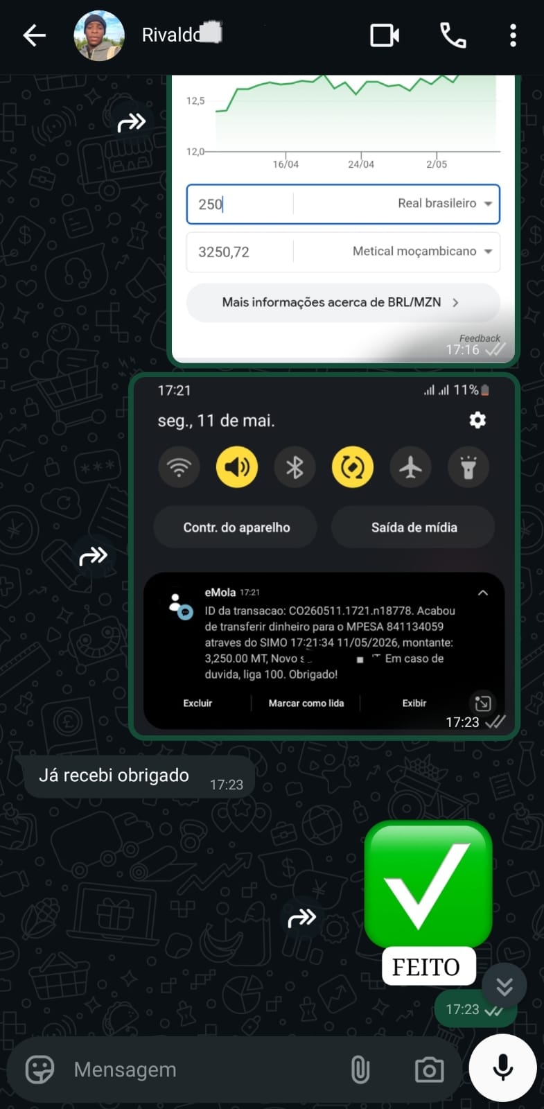Comprovante R$ 250 — M-Pesa