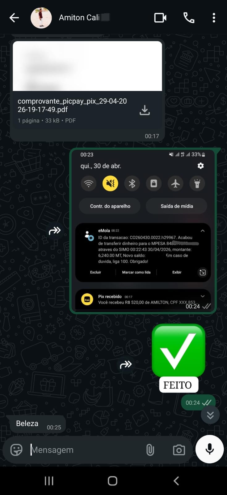 Comprovante R$ 520 — M-Pesa
